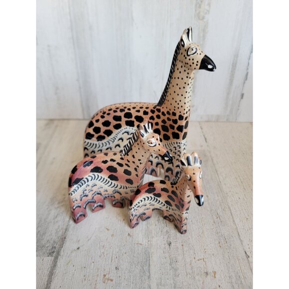Nesting African soapstone giraffe vintage zoo animals set mama baby - Picture 3 of 6